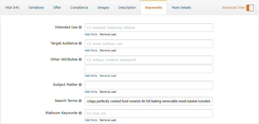Añadir palabras clave backend en Amazon