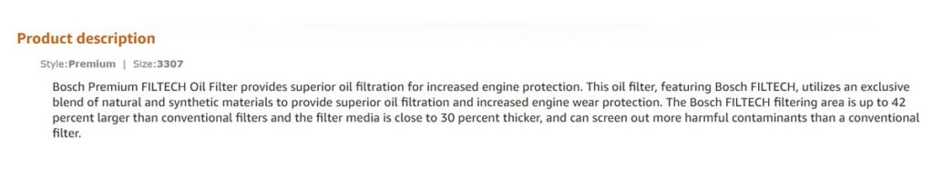 Technical product description example