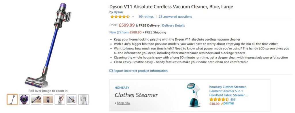 Dyson Amazon listing example