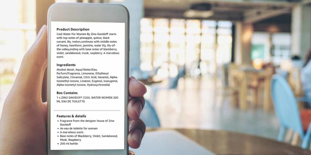 Amazon product description example on mobile