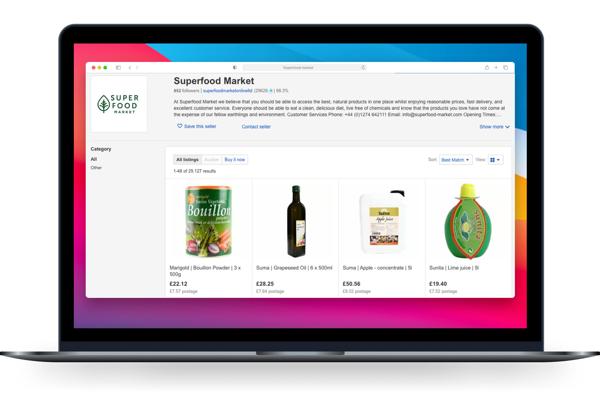 Interface précoce du marché des super aliments