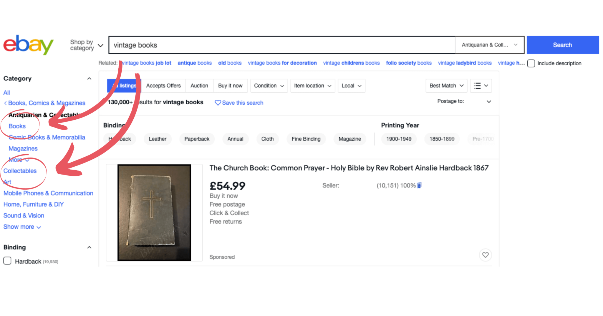 Choosing the right category for eBay product listing