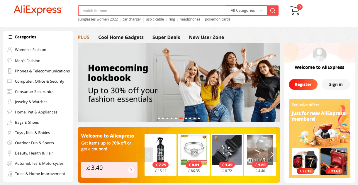 Product sourcing at aliexpress