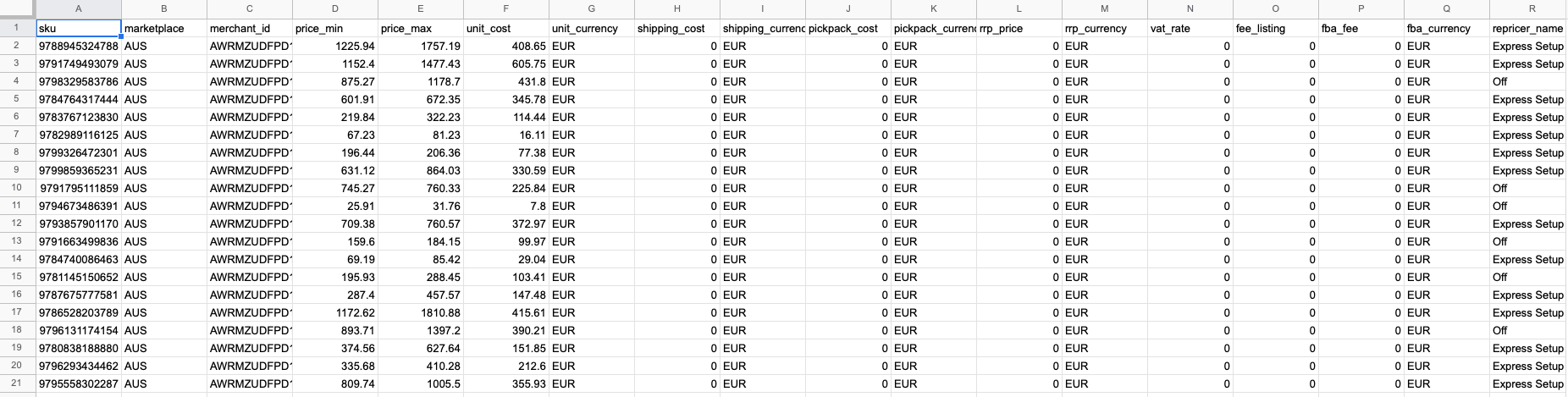 exported csv file