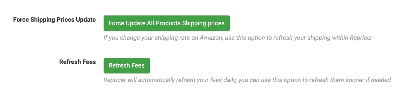 refresh and shipping buttons