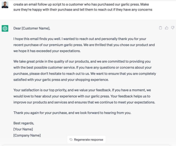 create a follow up email to customers using chatgpt