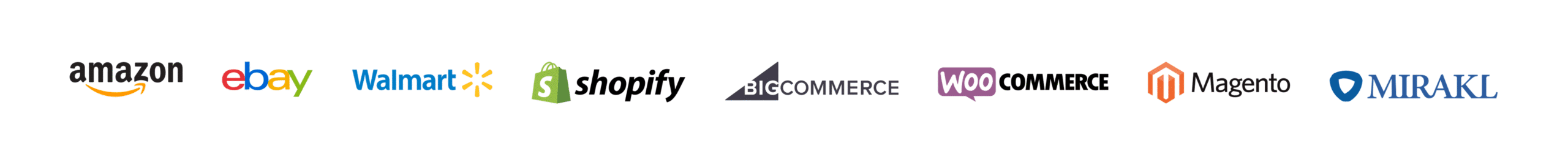 Branding logos, amazon, ebay, walmart, shopify, bigcommerce, woocommerce, magento, mirakl