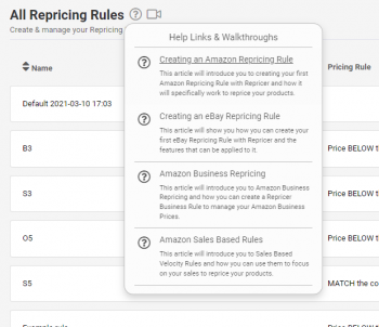 Repricer Contextual Help